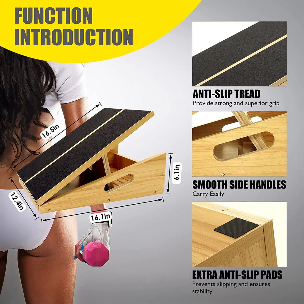 Adjustable 5-Level Steel Calf Stretcher Custom Logo Wooden Slant Board for Fitness Home Exercise Bodybuilding Packaged in Bag